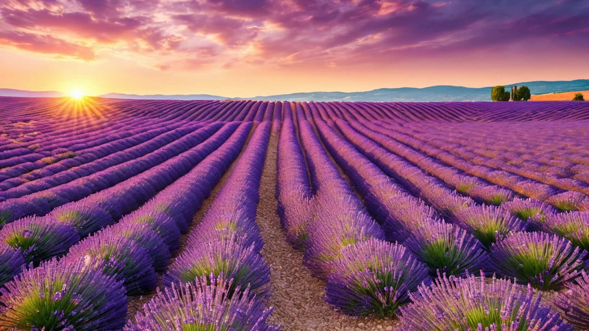 Lavender Fields at Sunset - free hd nature wallpaper for desktop