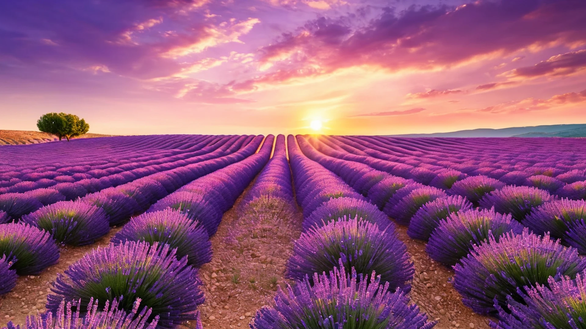 Lavender Fields at Sunset - free hd nature wallpaper for desktop