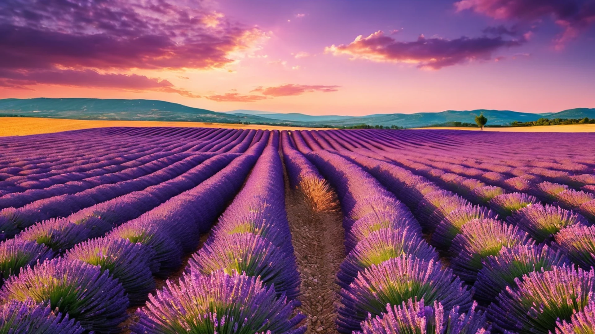 Lavender Fields at Sunset - free hd nature wallpaper for desktop