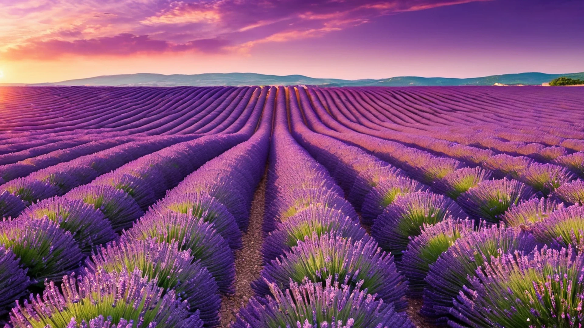 Lavender Fields at Sunset - free hd nature wallpaper for desktop