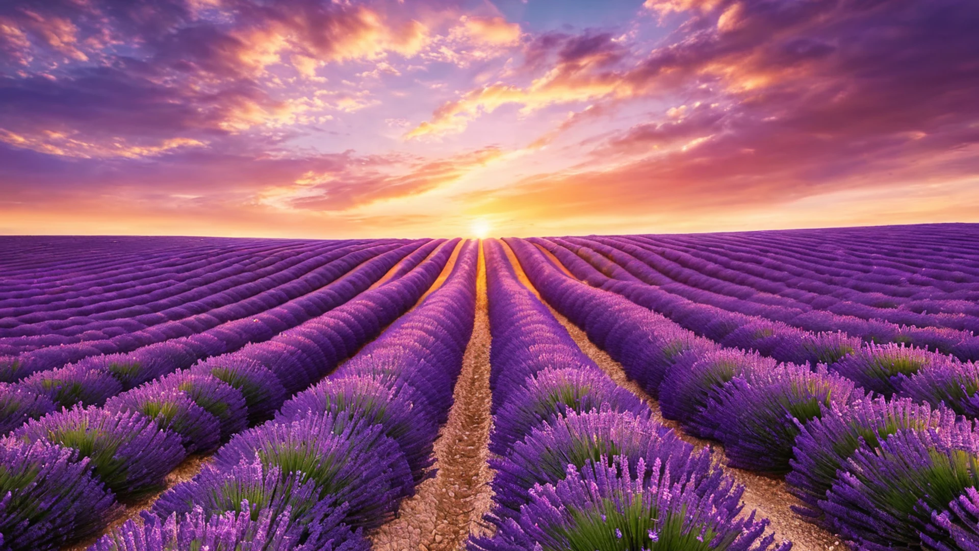 Lavender Fields at Sunset - free hd nature wallpaper for desktop