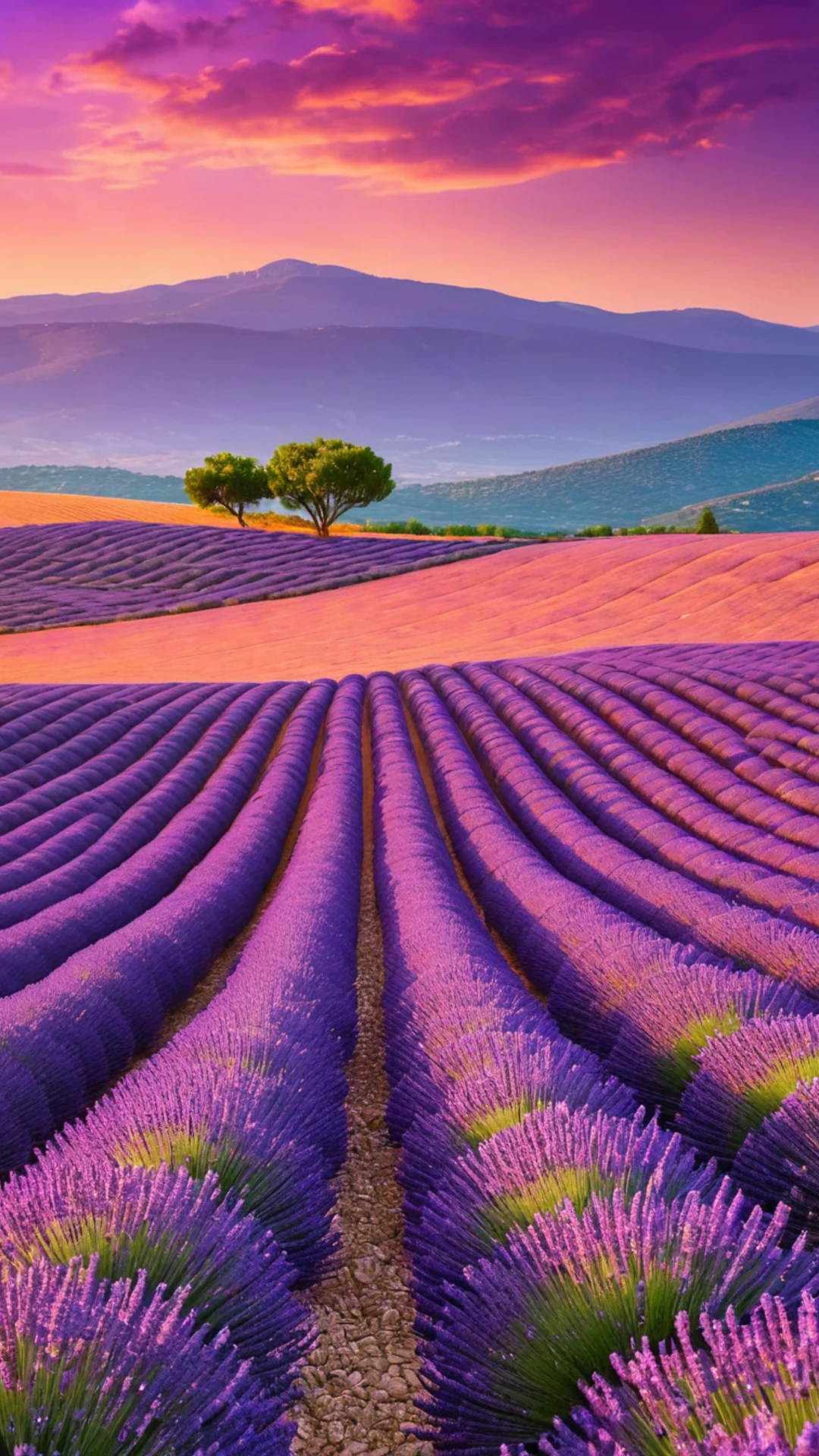Lavender Fields at Sunset - free Phone nature wallpaper for phone