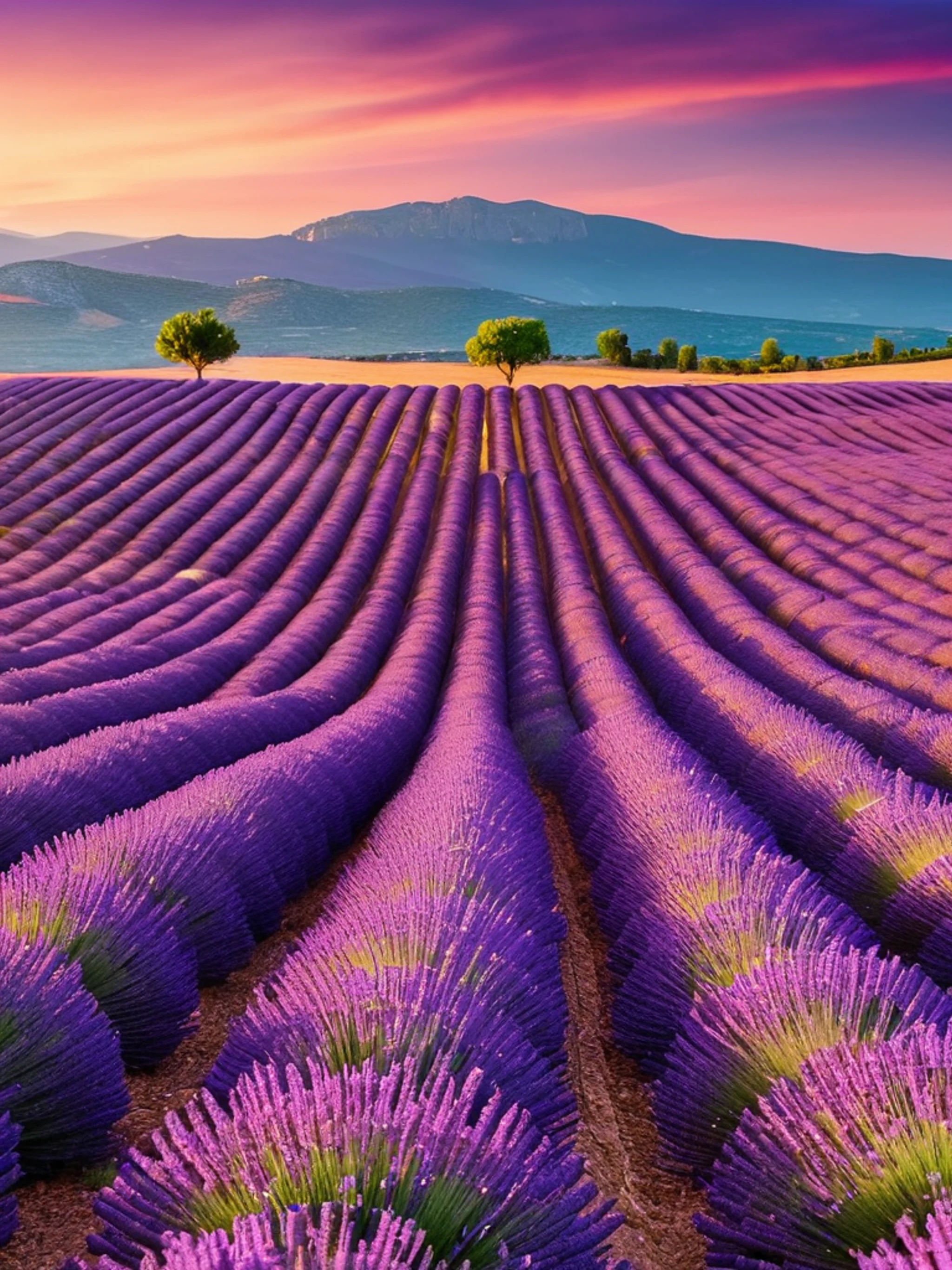Lavender Fields at Sunset - free Tablet nature wallpaper for phone