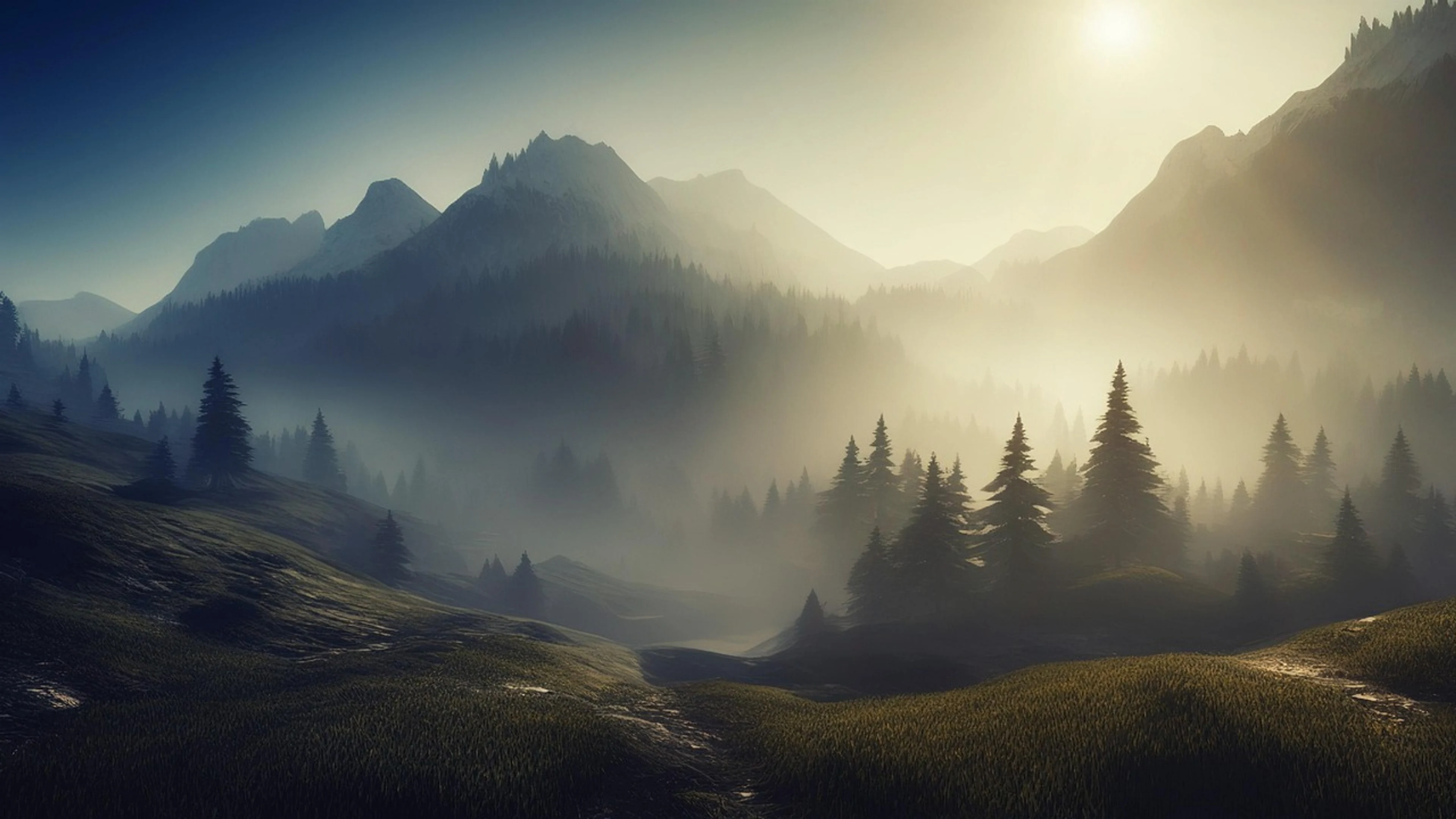 Mountains dawn forest - free 4K Ultra HD nature wallpaper for desktop