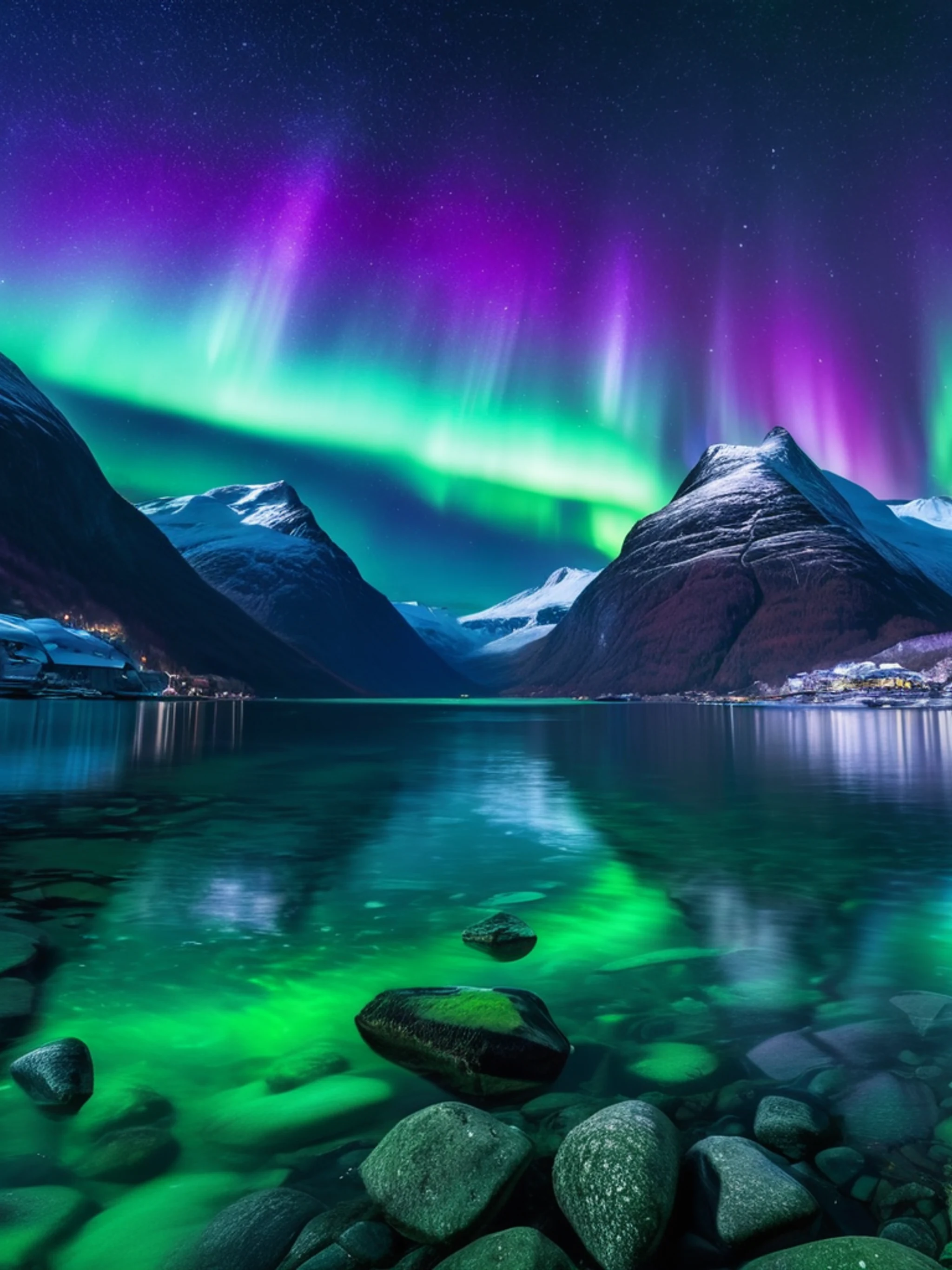 Northern Lights Over Snowy Peaks - free Tablet nature wallpaper for phone
