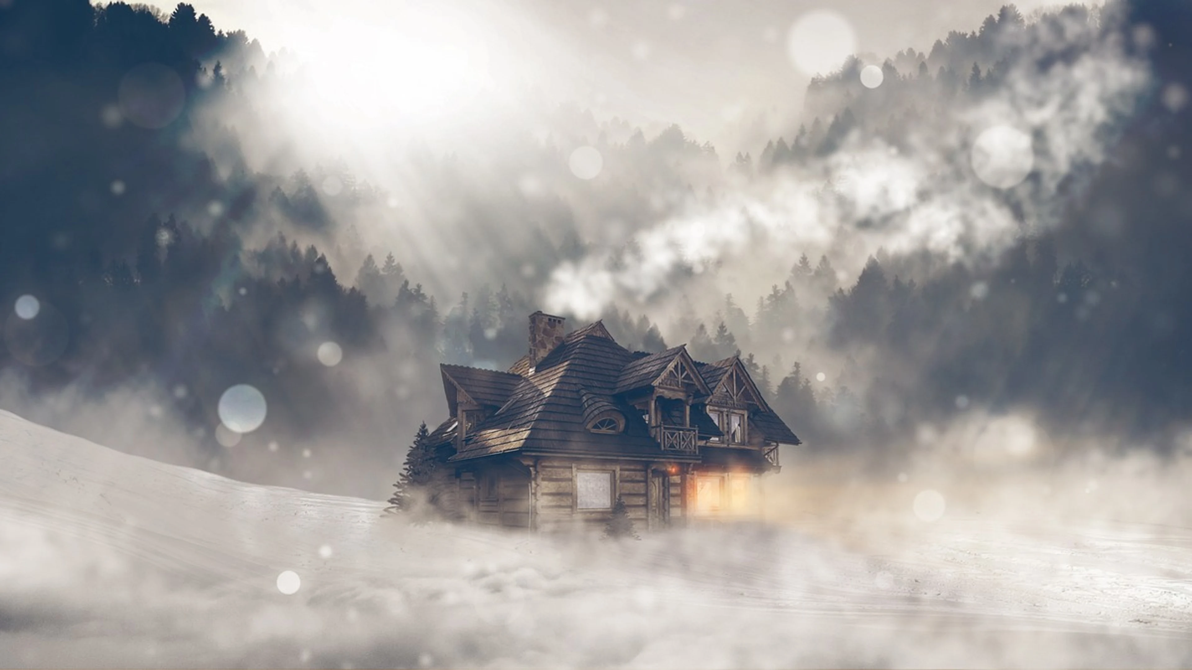 Winter snow house - free 4K Ultra HD nature wallpaper for desktop