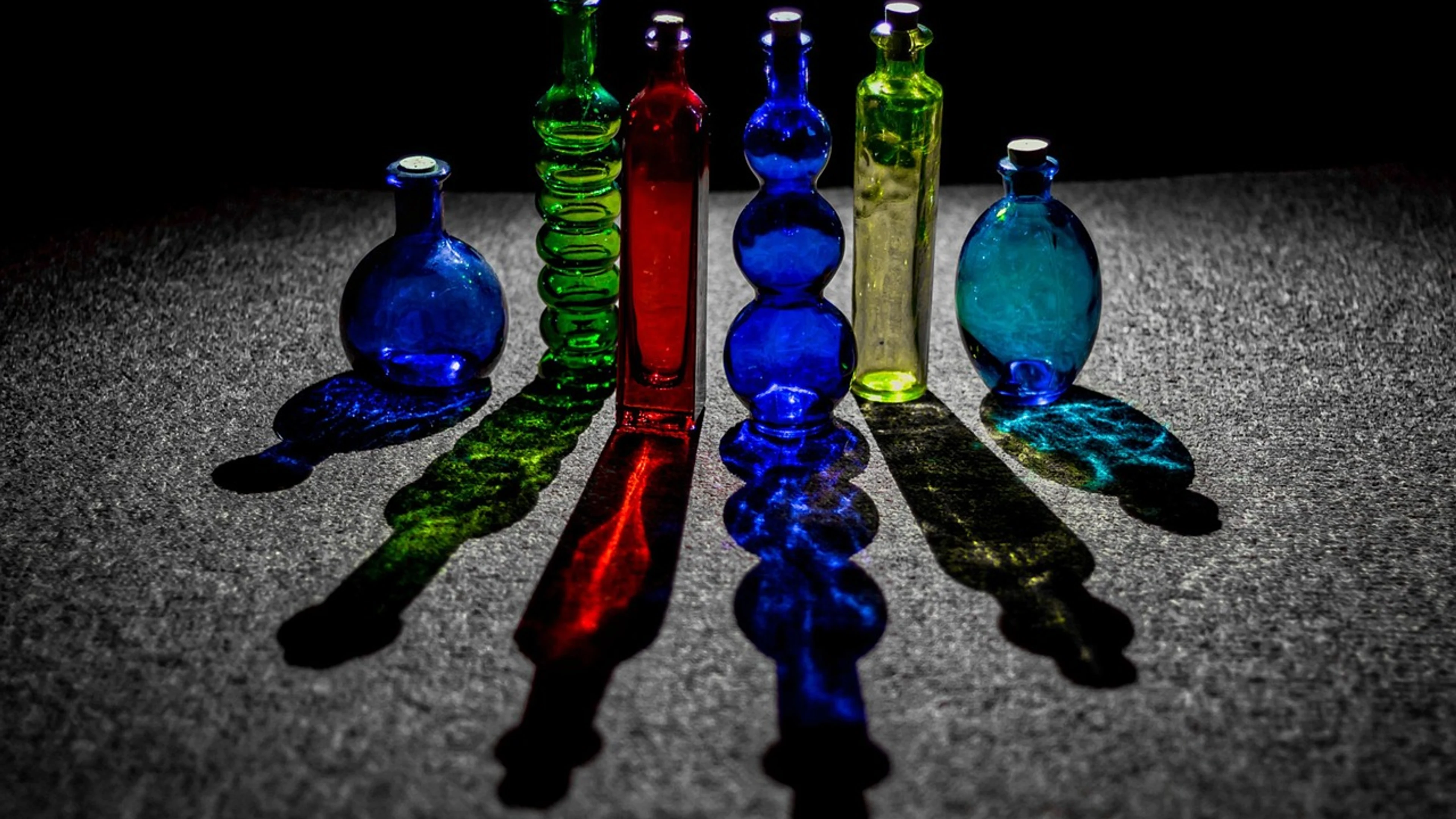 Bottles shadows glass - free 4K Ultra HD neon wallpaper for desktop