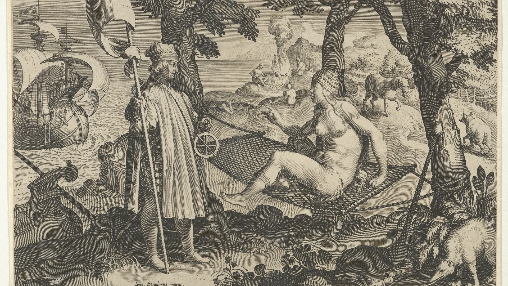 Allegory of America, from New Inventions of Modern Times (Nova Reperta), plate 1 - free hd ocean wallpaper for desktop