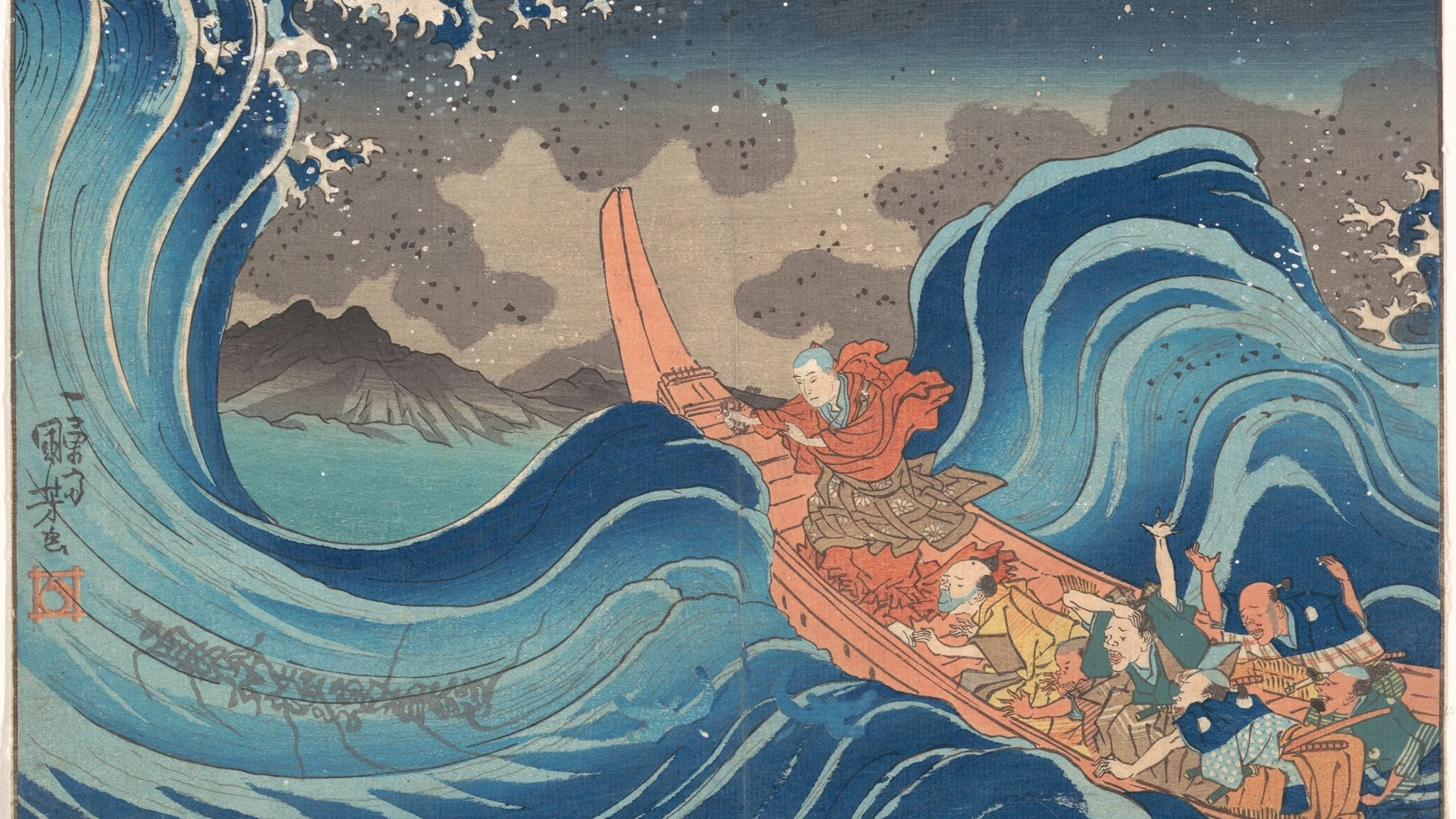 Concise Illustrated Biography of Monk Nichiren: Calming the Stormy Sea at Tsunod - free hd ocean wallpaper for desktop