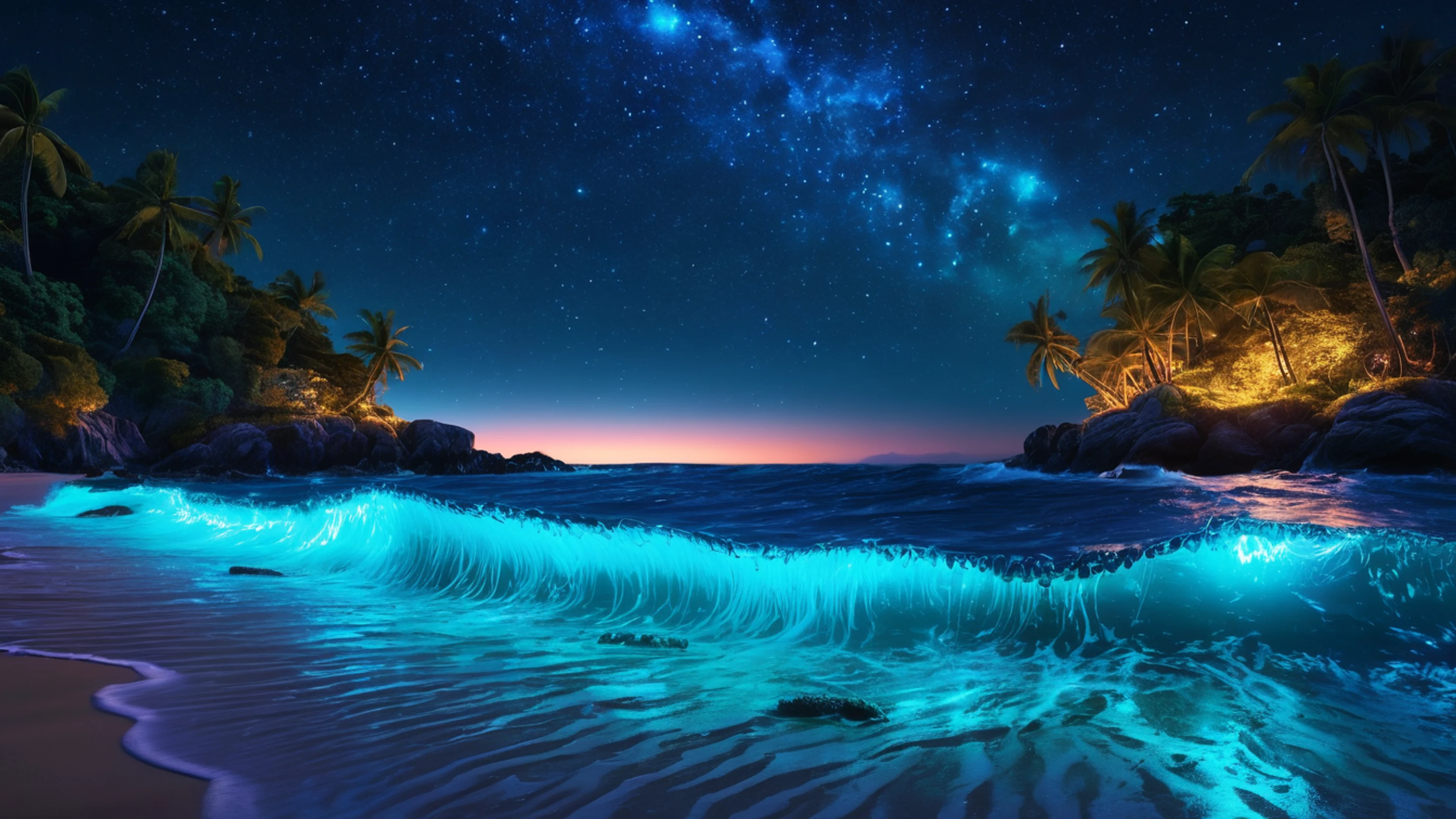 Ocean Bioluminescence Night - free 4K Ultra HD ocean wallpaper for desktop