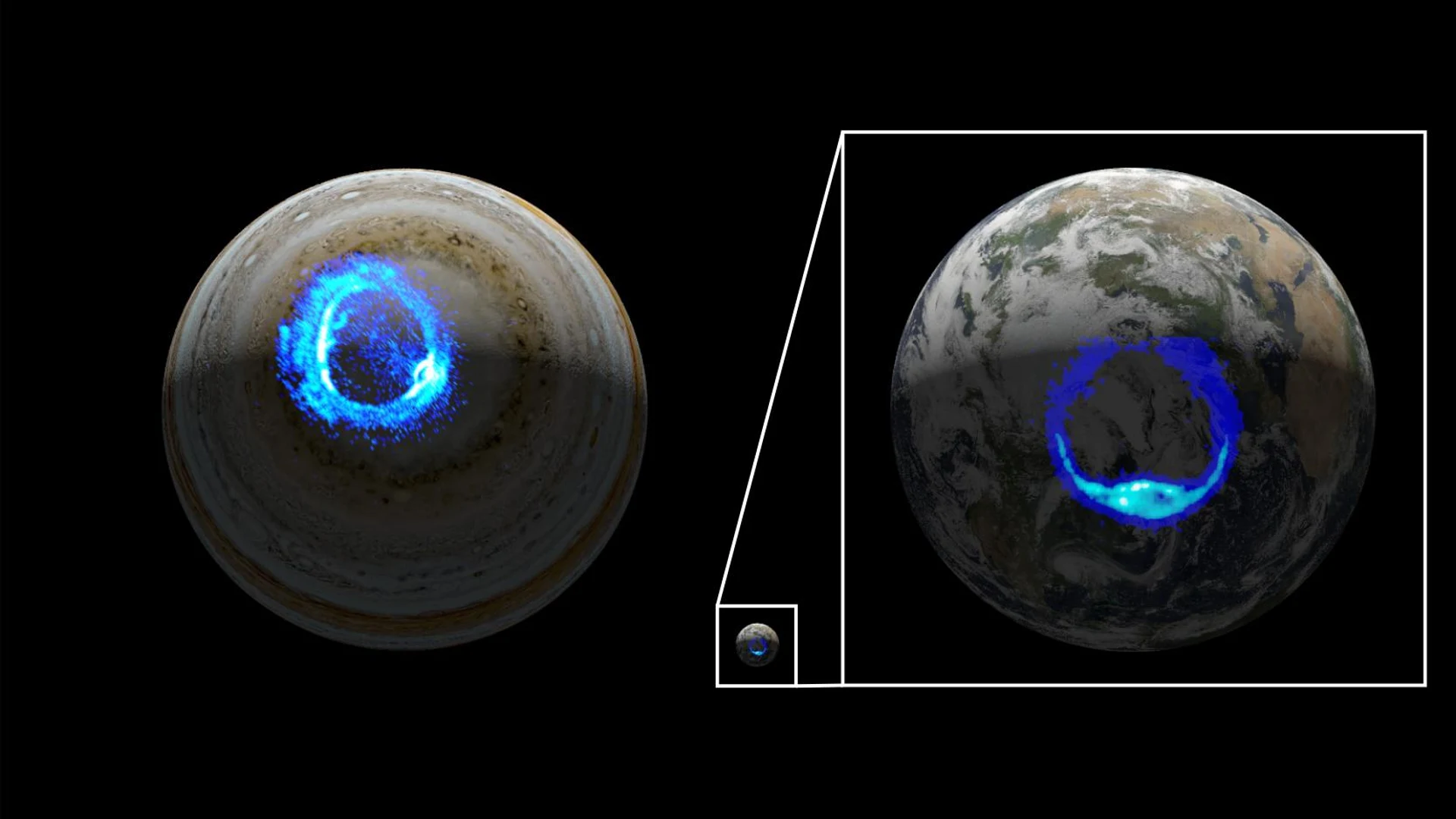 Aurorae on Jupiter and Earth - free hd space wallpaper for desktop