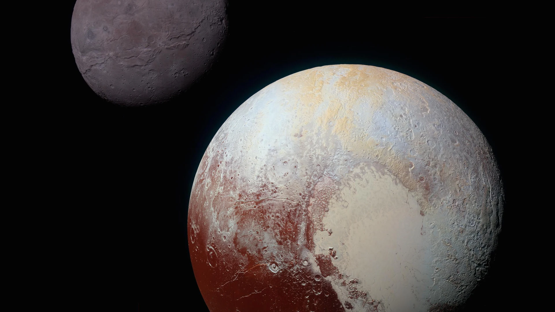 Charon and Pluto: Strikingly Different Worlds - free hd space wallpaper for desktop