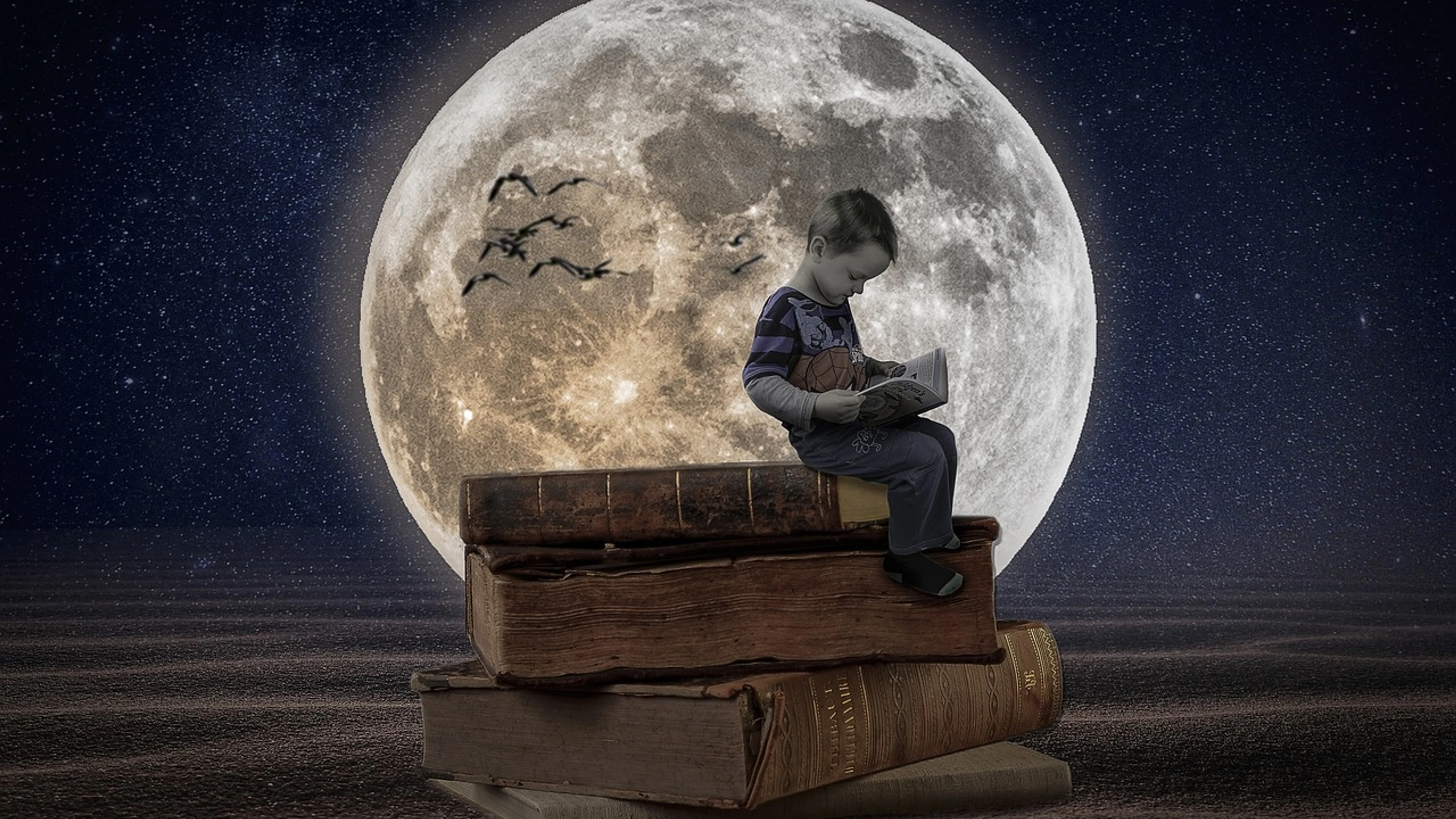 Manipulation books boy - free 4K Ultra HD space wallpaper for desktop