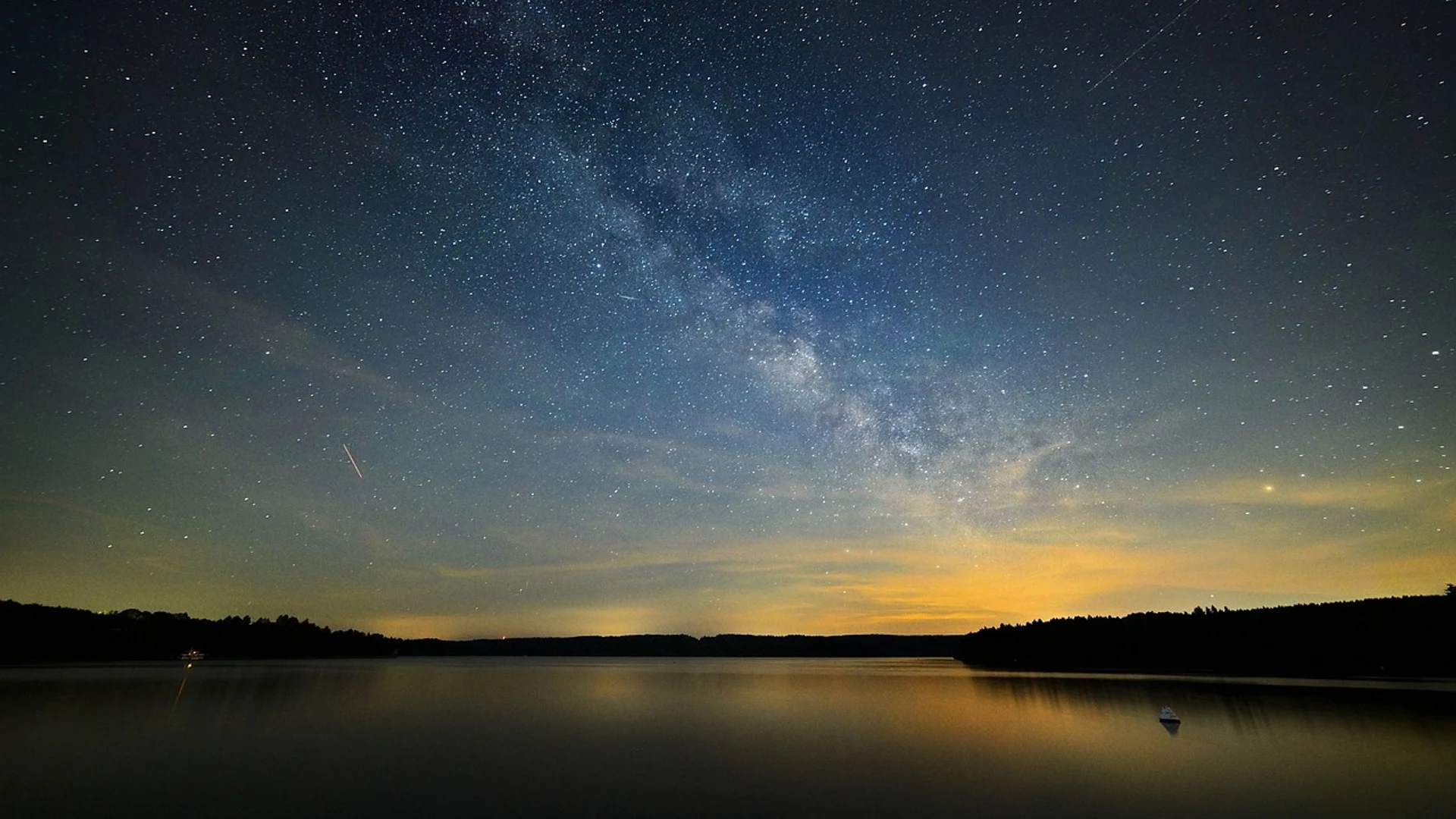 Milky way lake landscape - free hd space wallpaper for desktop