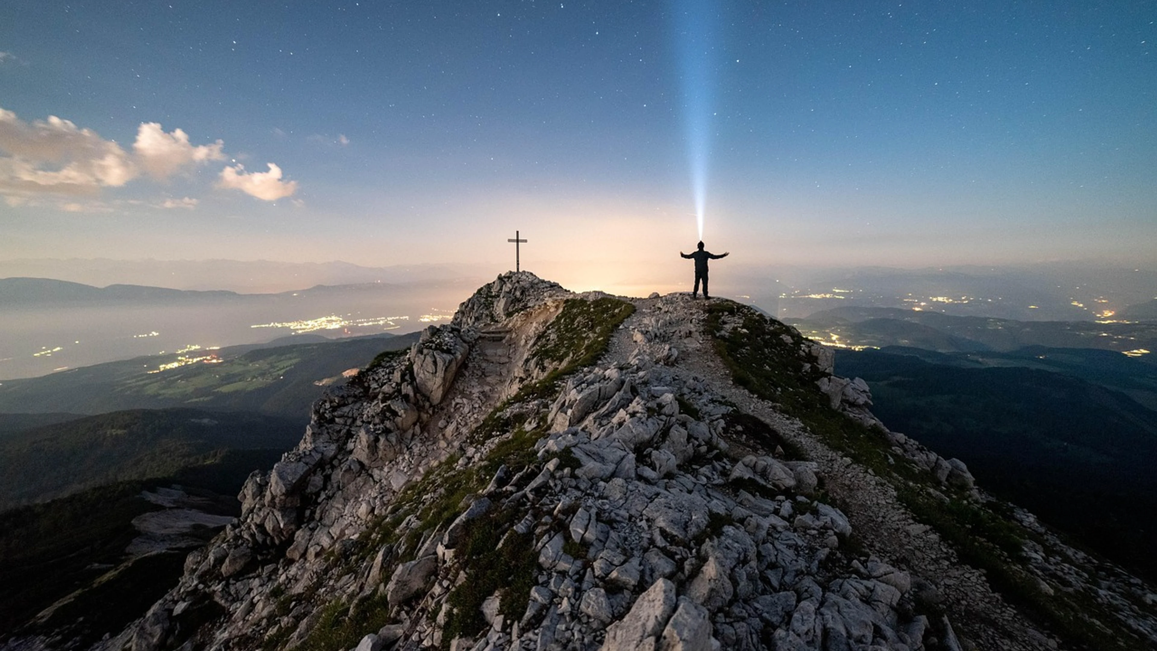 Mountains man cross - free 4K Ultra HD space wallpaper for desktop