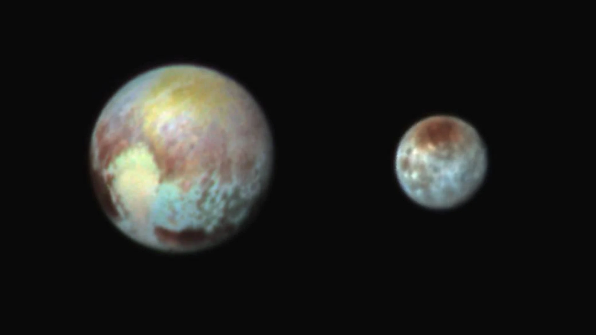 Pluto and Charon in False Color Show Compositional Diversity - free hd space wallpaper for desktop