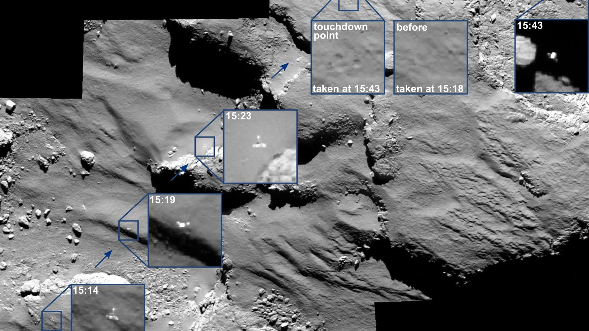 Rosetta Lander Captured Before/After Bounce - free hd space wallpaper for desktop