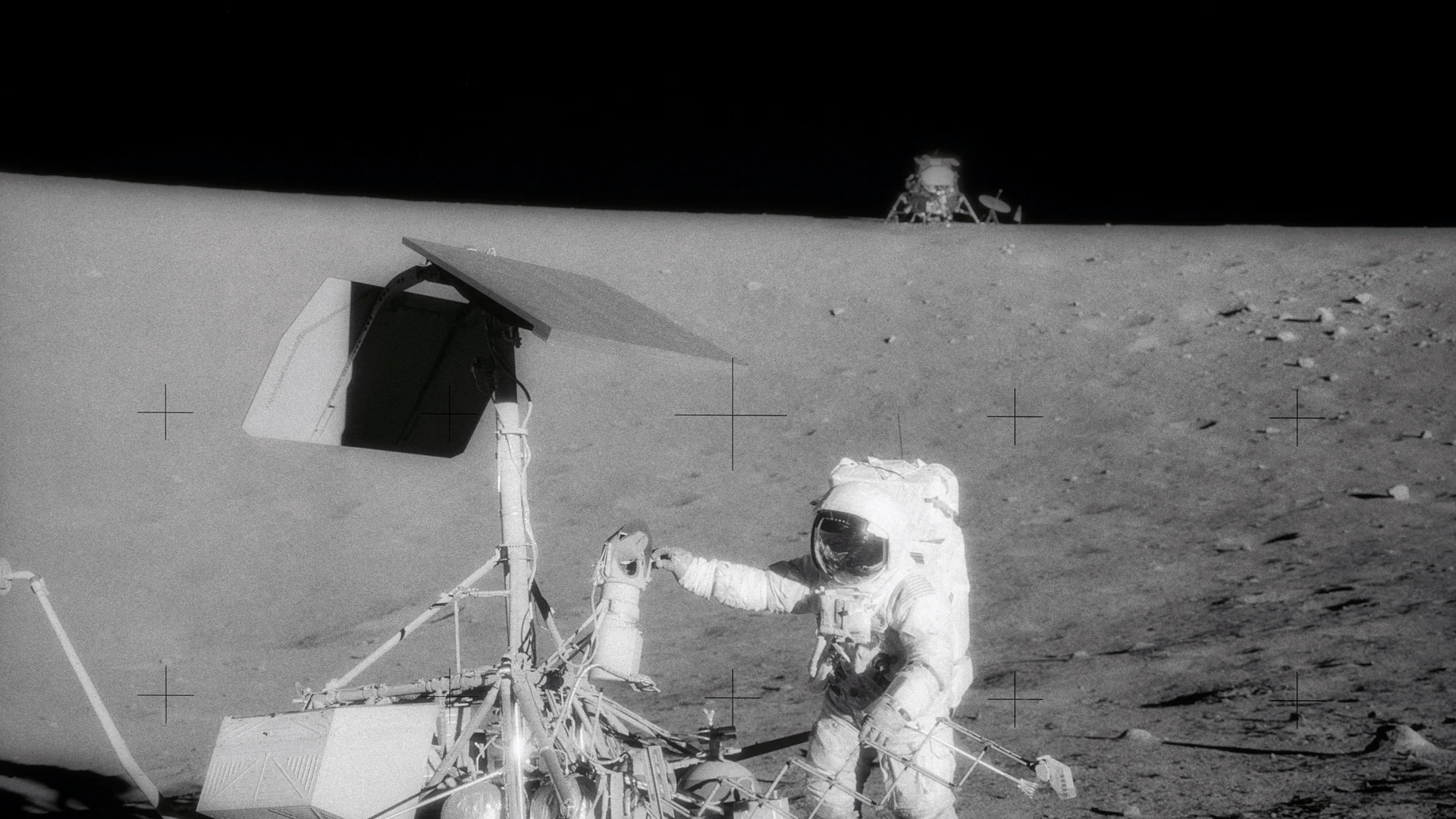 View of two U.S. spacecraft on the surface of the moon - free hd space wallpaper for desktop