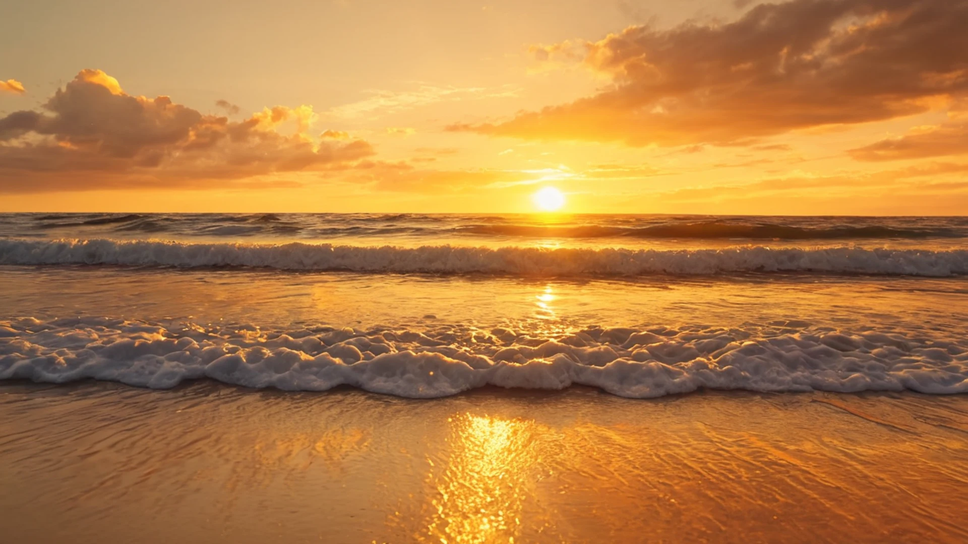 Beach Sunset Golden Waves - free hd sunset wallpaper for desktop