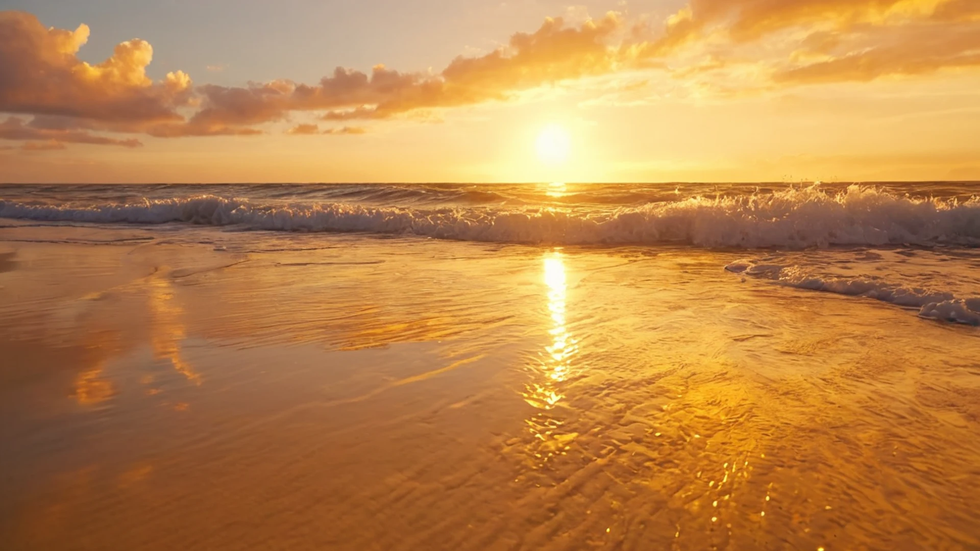Beach Sunset Golden Waves - free hd sunset wallpaper for desktop