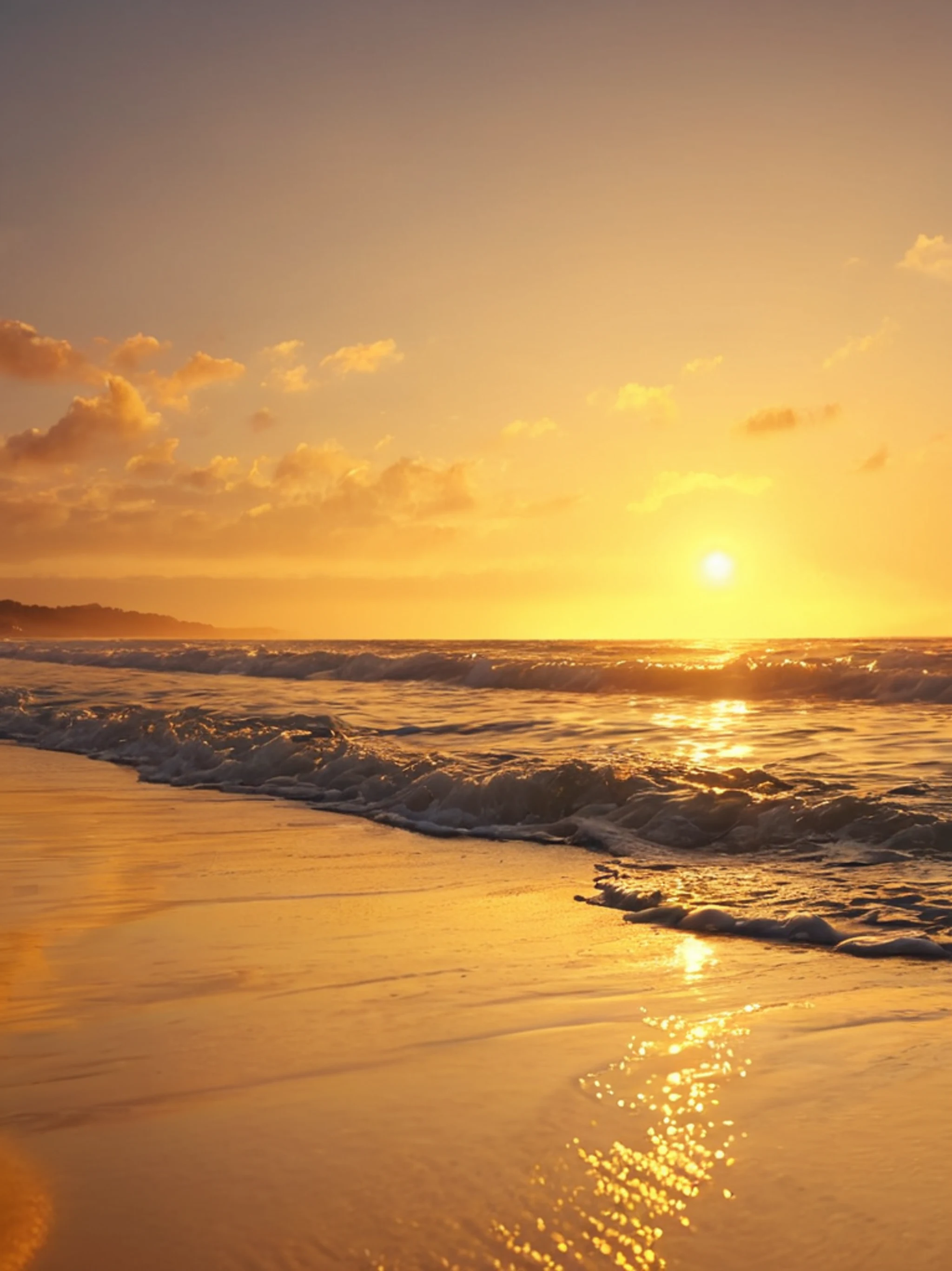Beach Sunset Golden Waves - free Tablet sunset wallpaper for phone