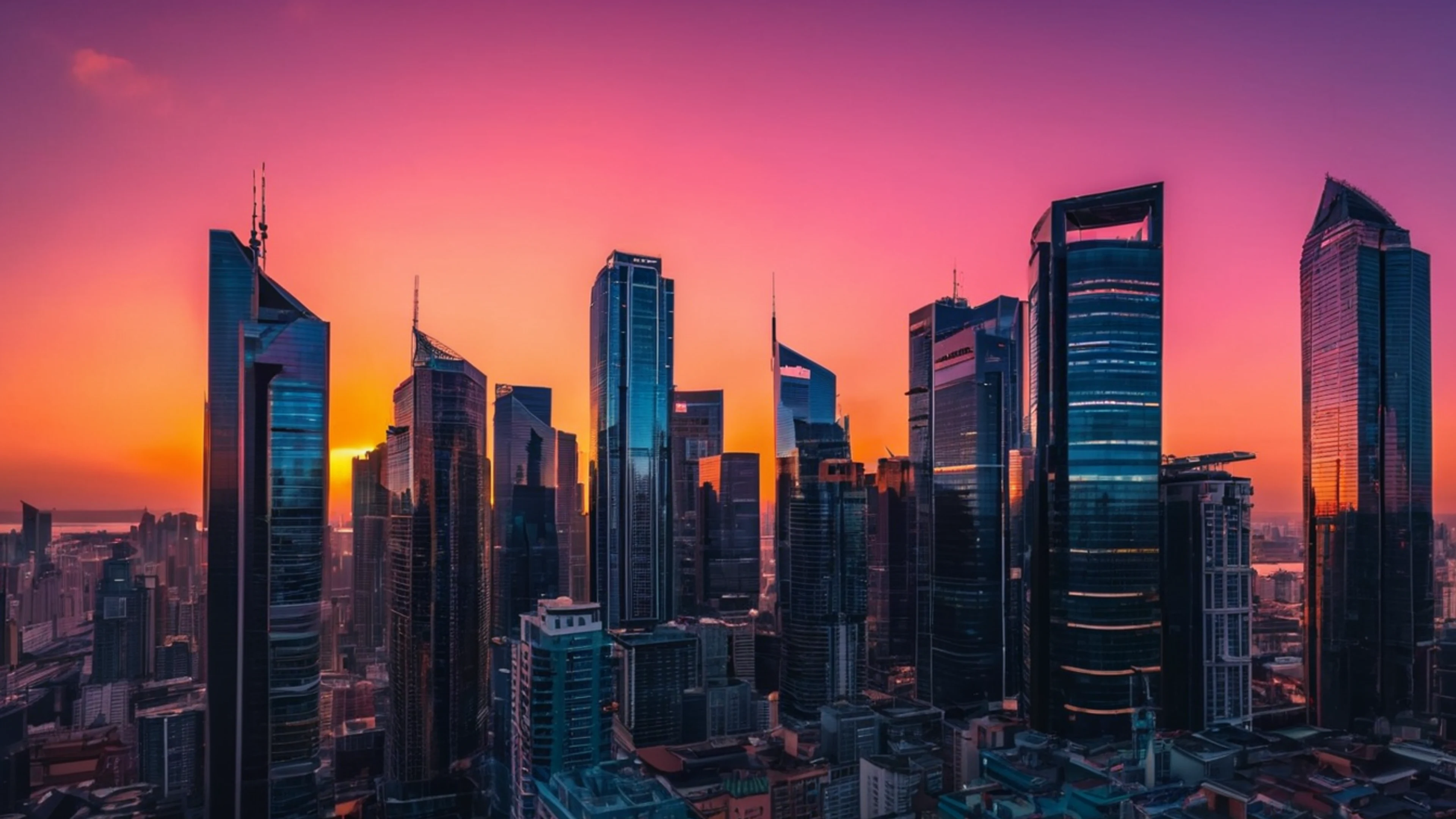 City Skyline Sunset - free 4K Ultra HD sunset wallpaper for desktop