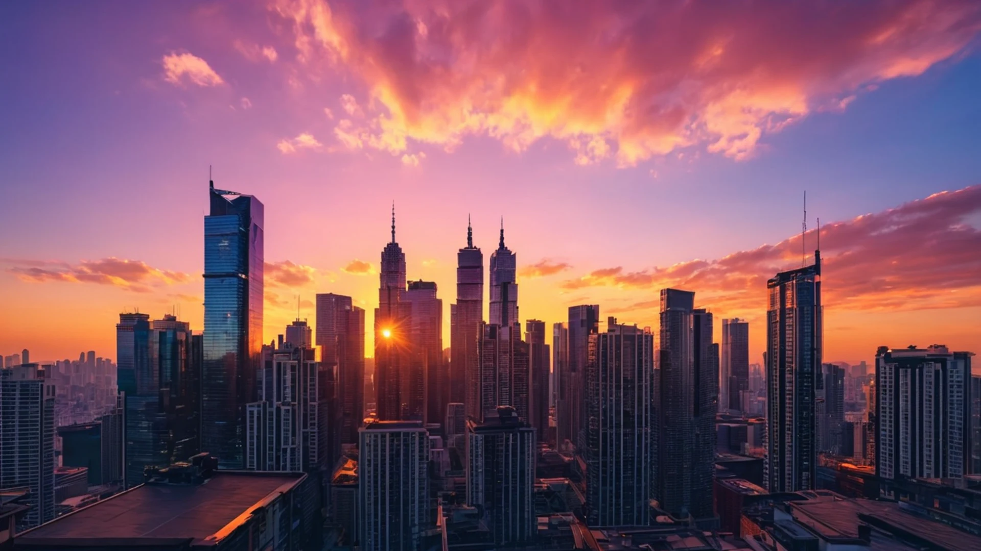 City Skyline Sunset - free hd sunset wallpaper for desktop