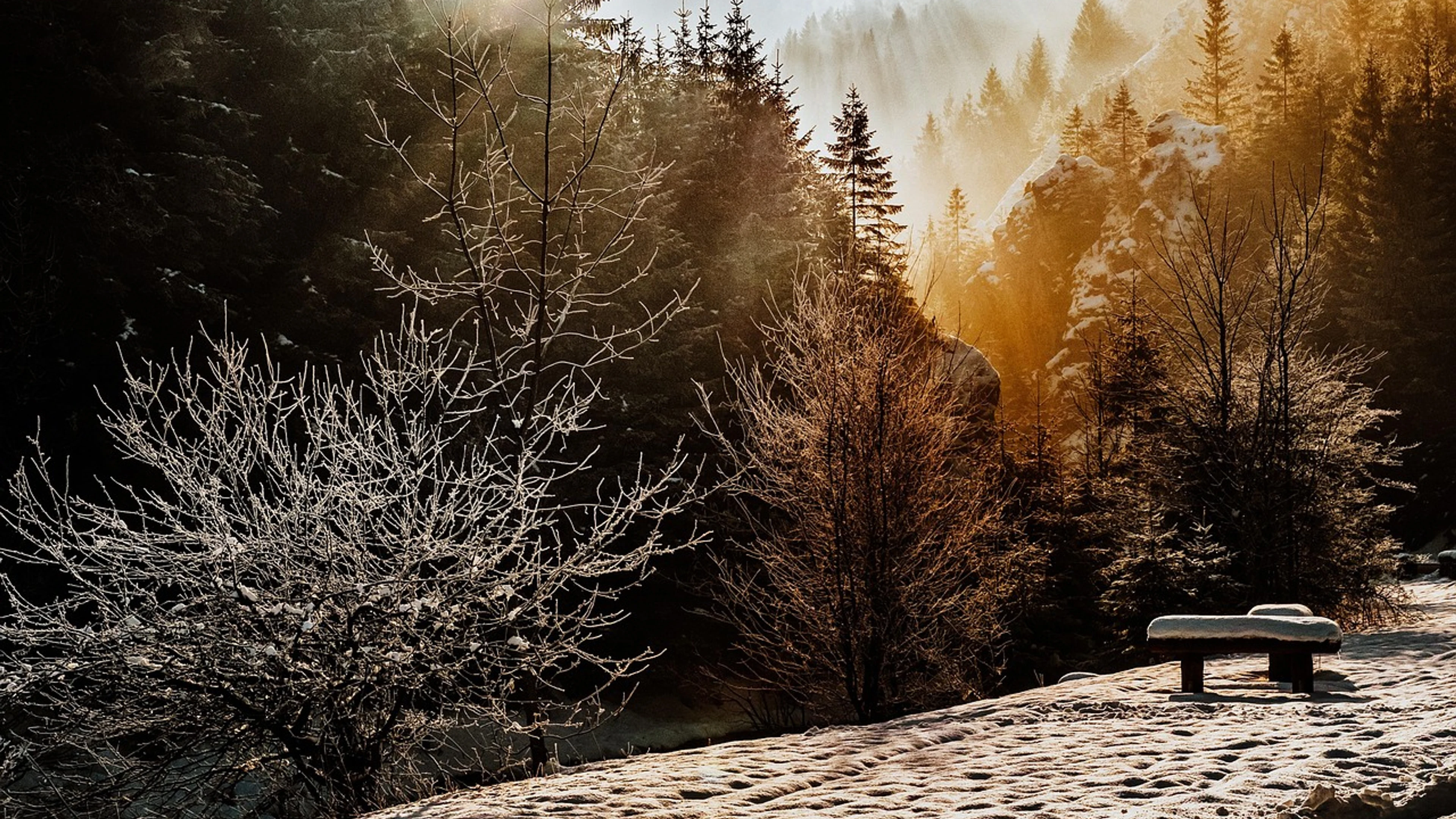 Cold ski snow - free 4K Ultra HD sunset wallpaper for desktop