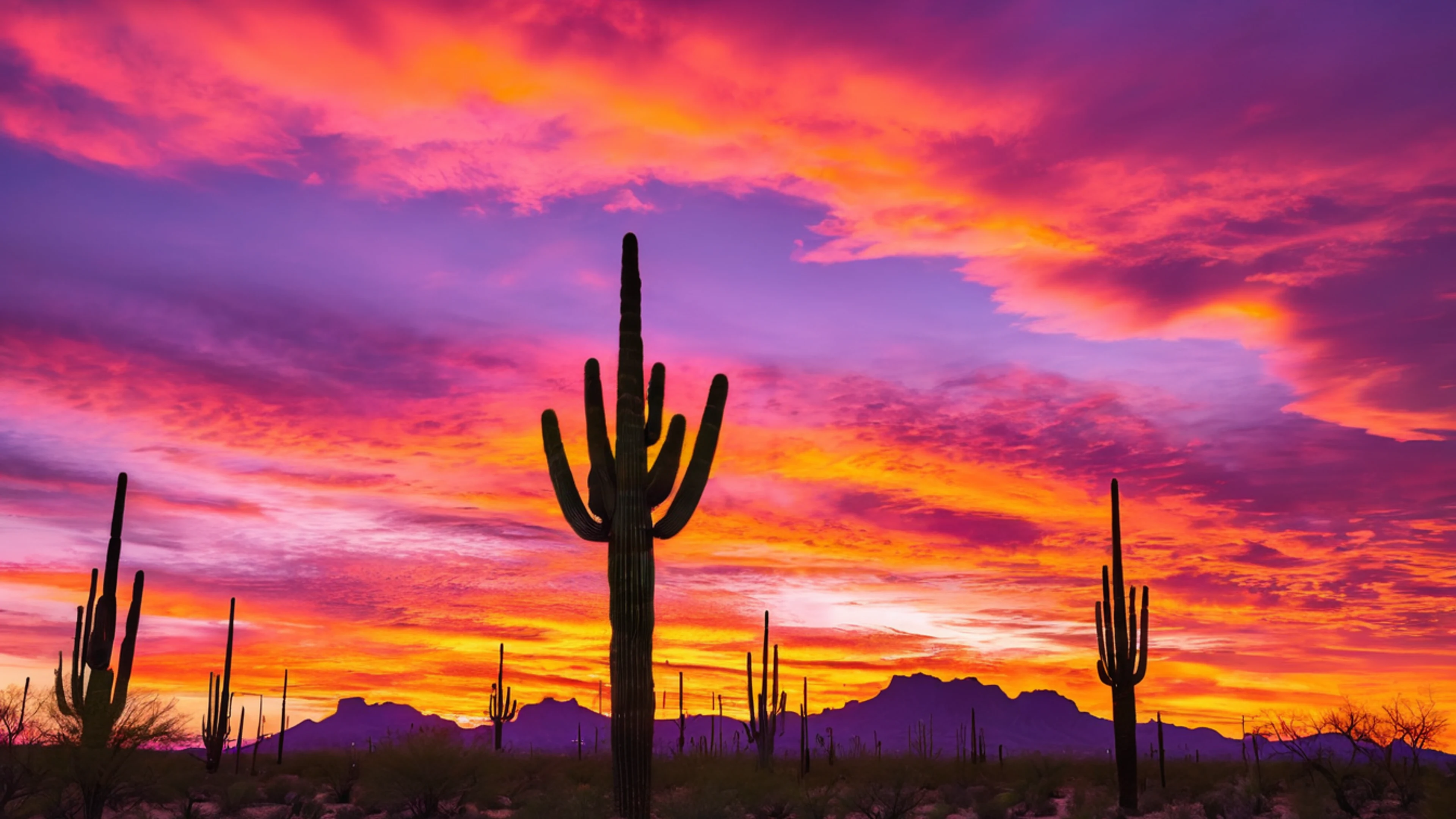 Desert Sunset Saguaro Cactus - free 4K Ultra HD sunset wallpaper for desktop