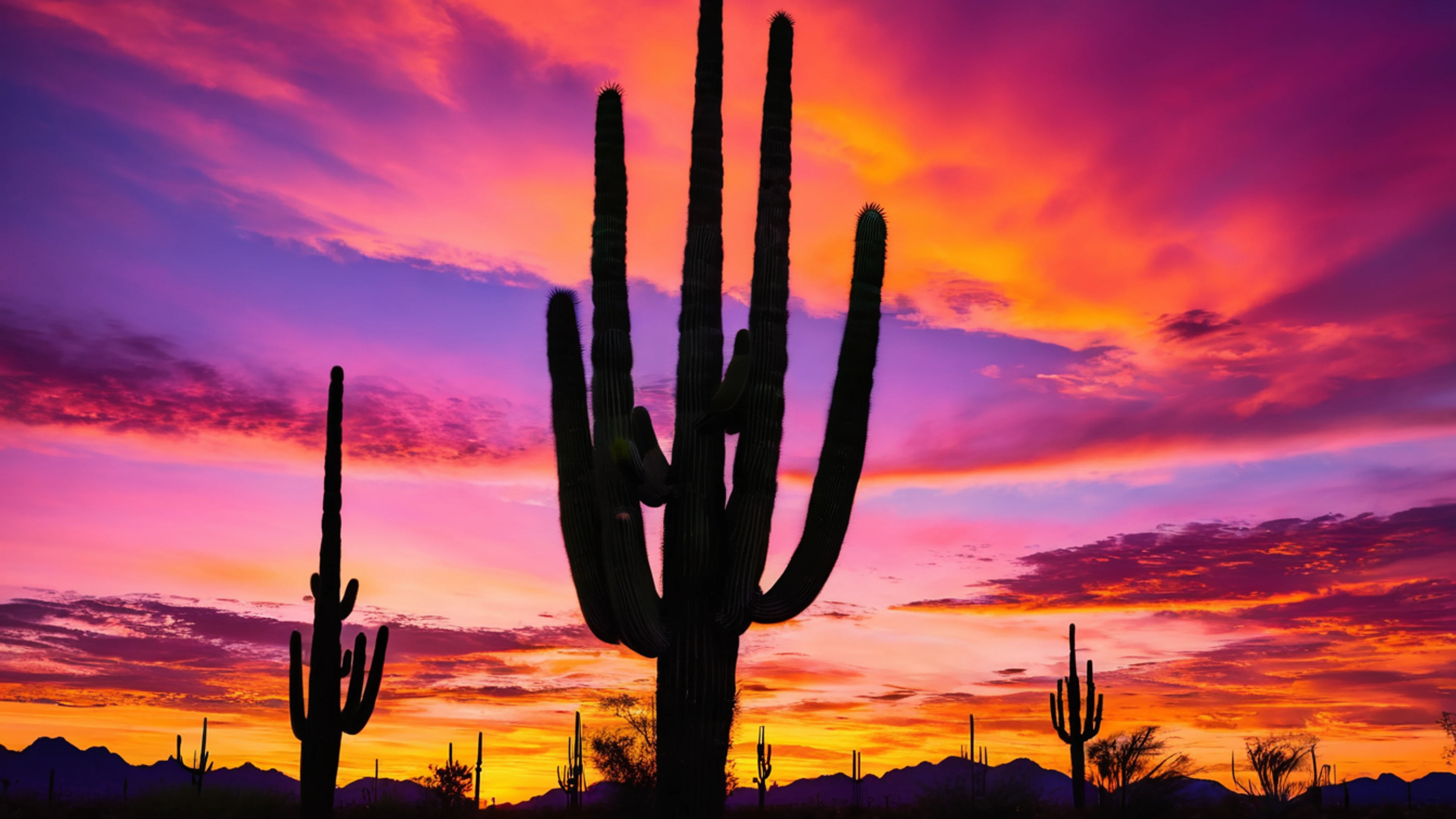 Desert Sunset Saguaro Cactus - free 4K Ultra HD sunset wallpaper for desktop
