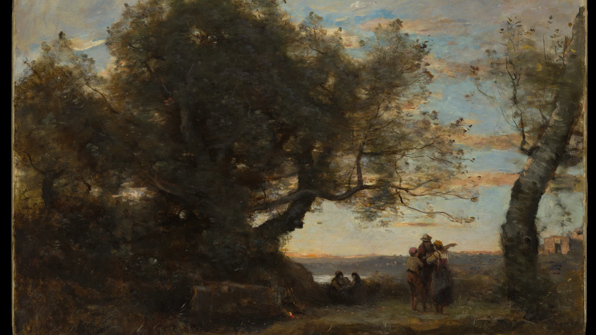 Landscape with Figures (Les Bohémiens) - free hd sunset wallpaper for desktop