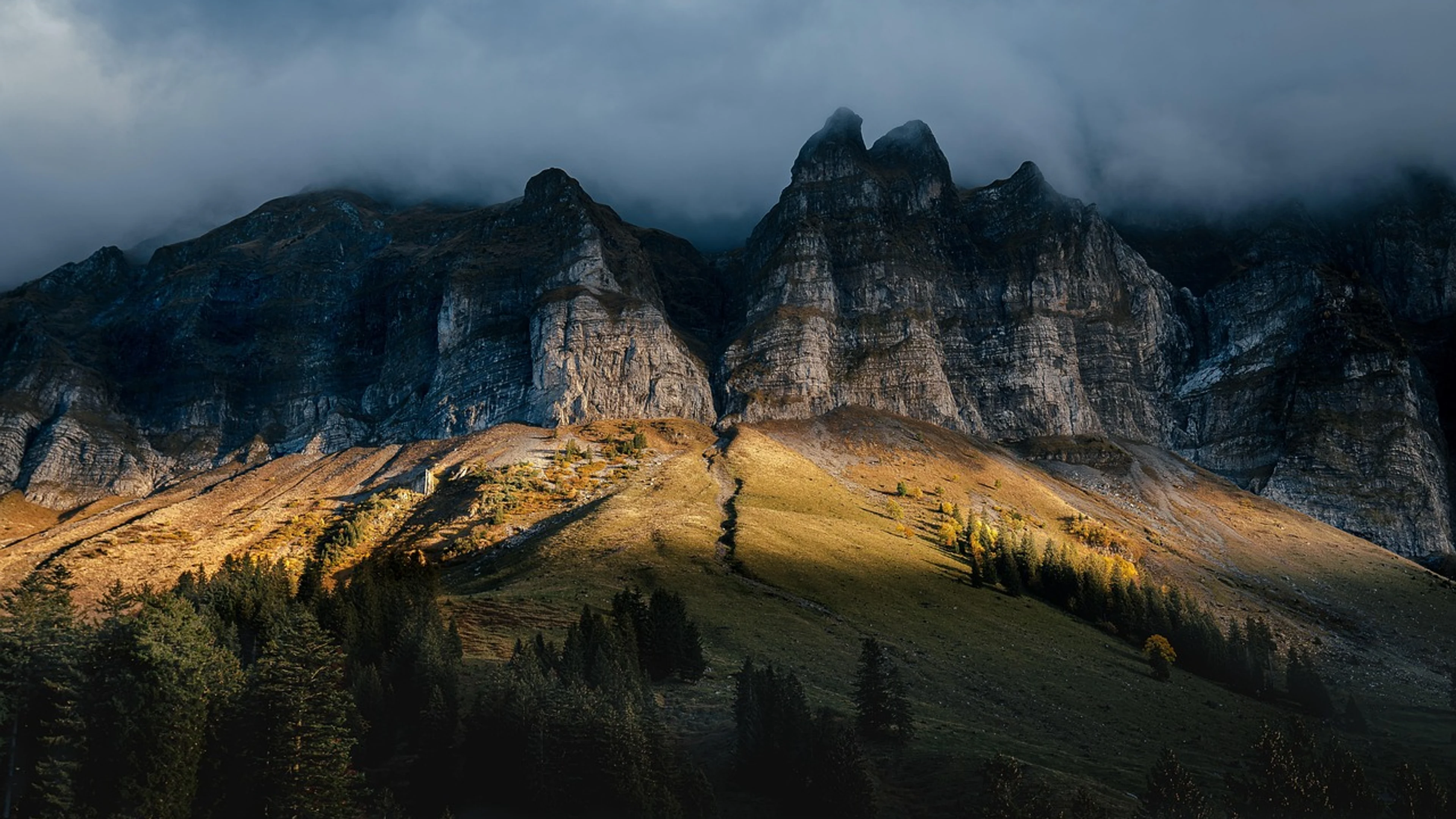 Mountains forest sunset - free 4K Ultra HD sunset wallpaper for desktop