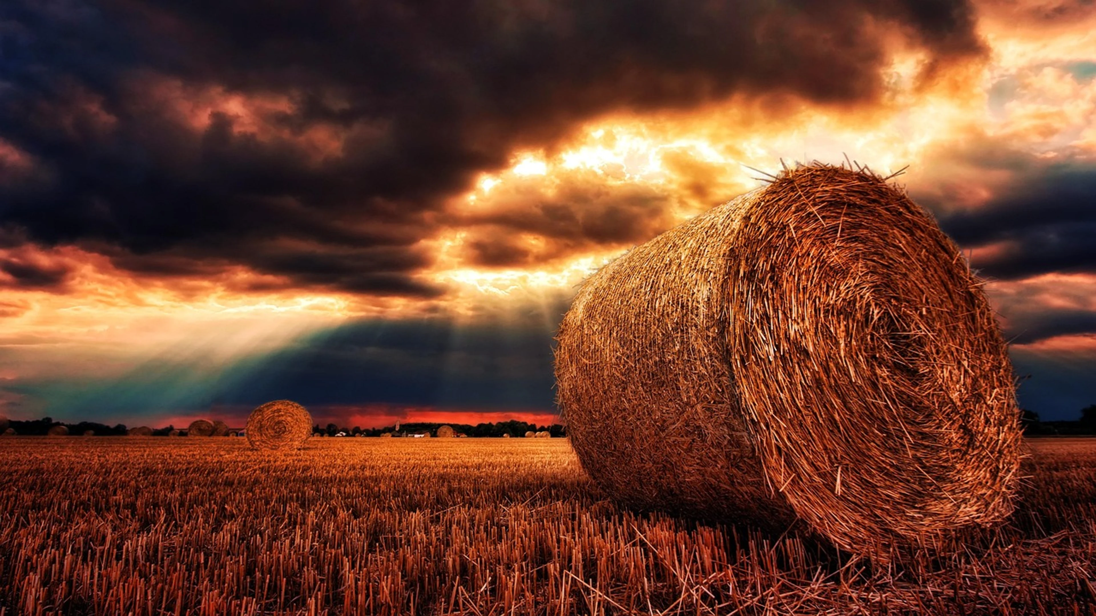 Nature hay bales straw - free 4K Ultra HD sunset wallpaper for desktop