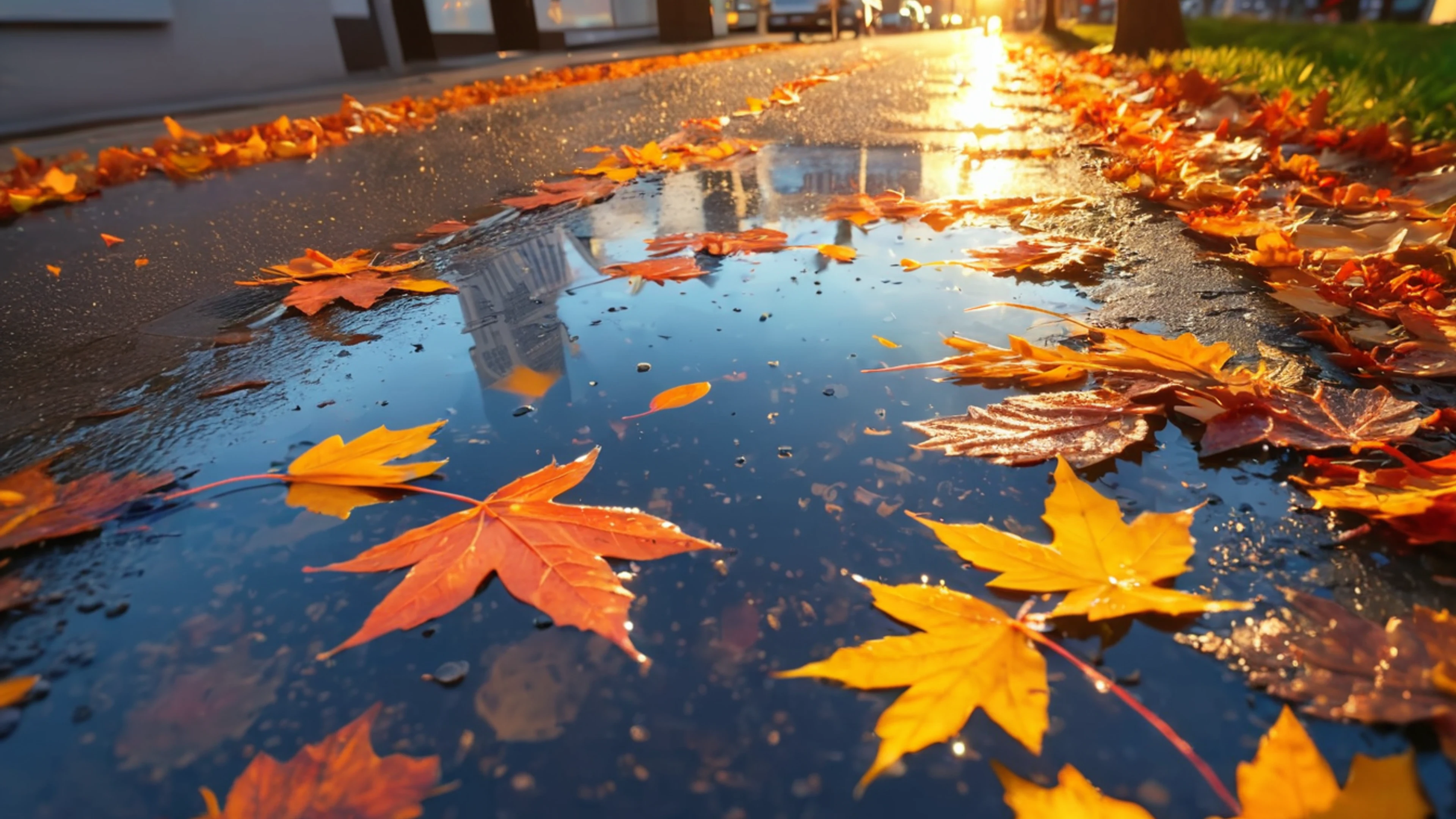 Sunset Reflection Puddle - free 4K Ultra HD sunset wallpaper for desktop