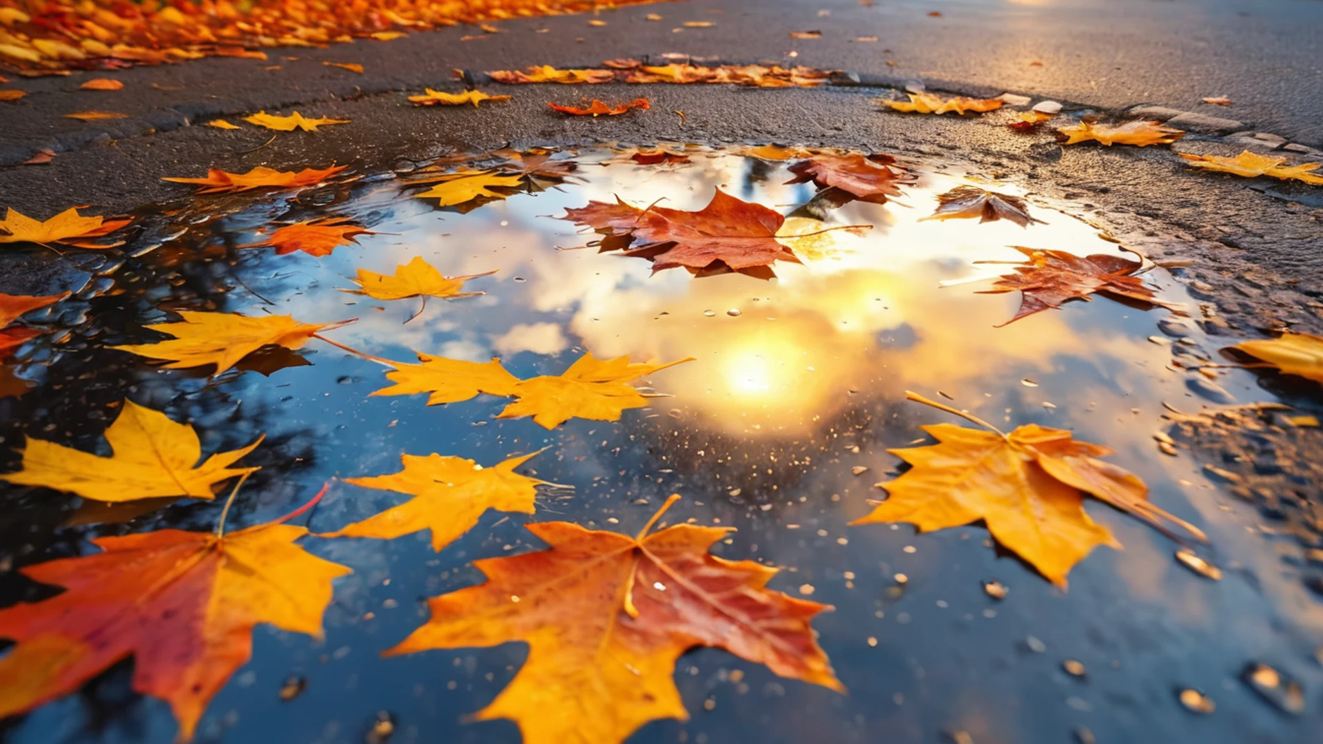 Sunset Reflection Puddle - free hd sunset wallpaper for desktop