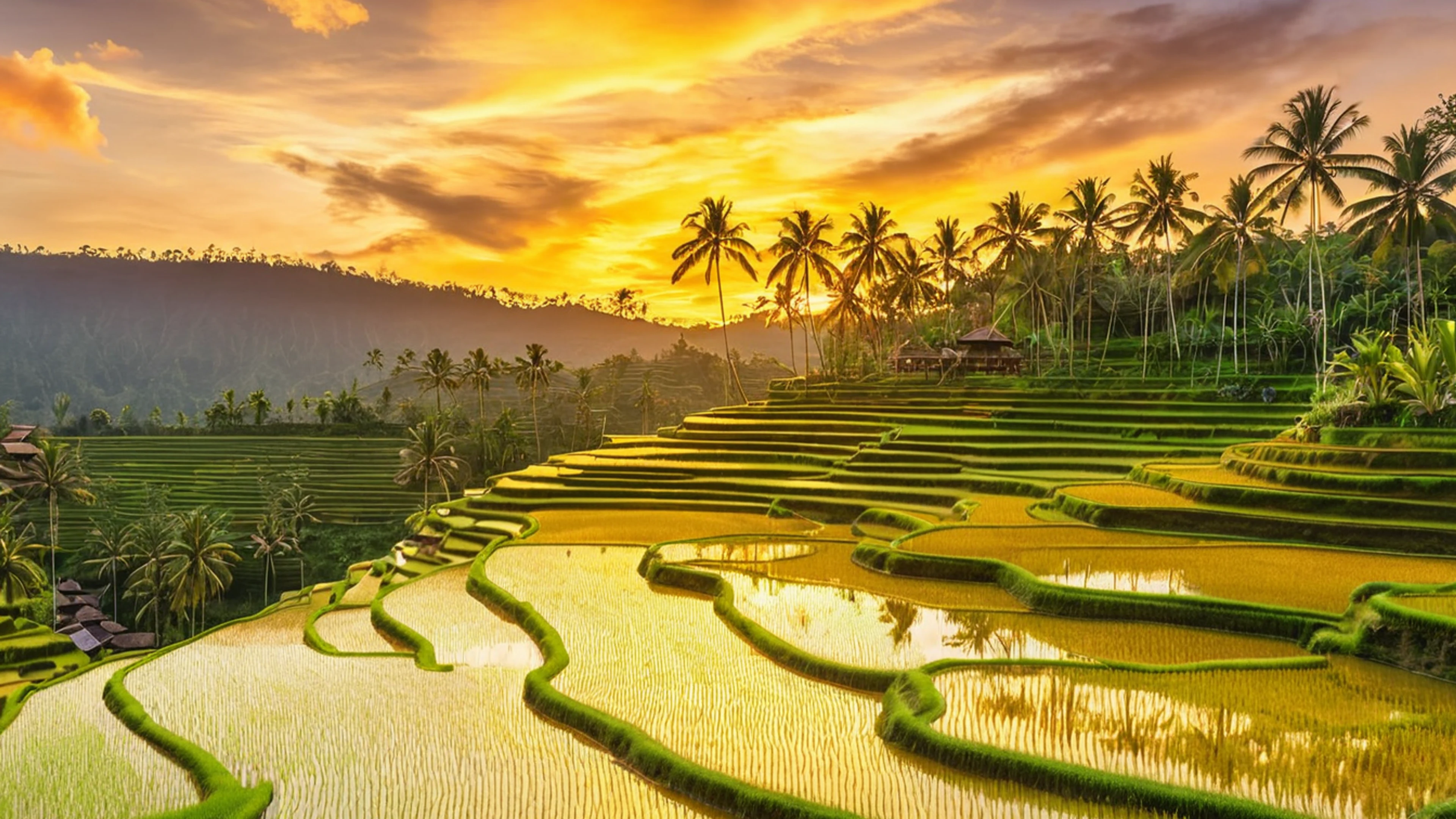 Sunset Rice Terrace Bali - free 4K Ultra HD sunset wallpaper for desktop