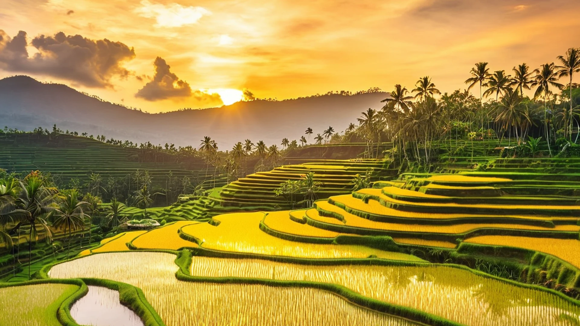 Sunset Rice Terrace Bali - free hd sunset wallpaper for desktop