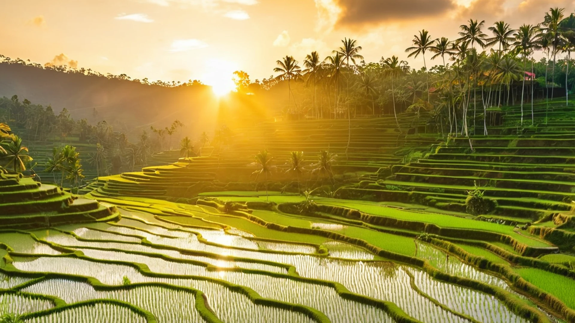 Sunset Rice Terrace Bali - free hd sunset wallpaper for desktop