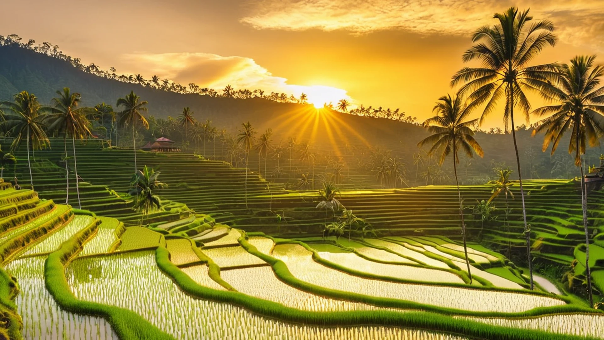Sunset Rice Terrace Bali - free hd sunset wallpaper for desktop