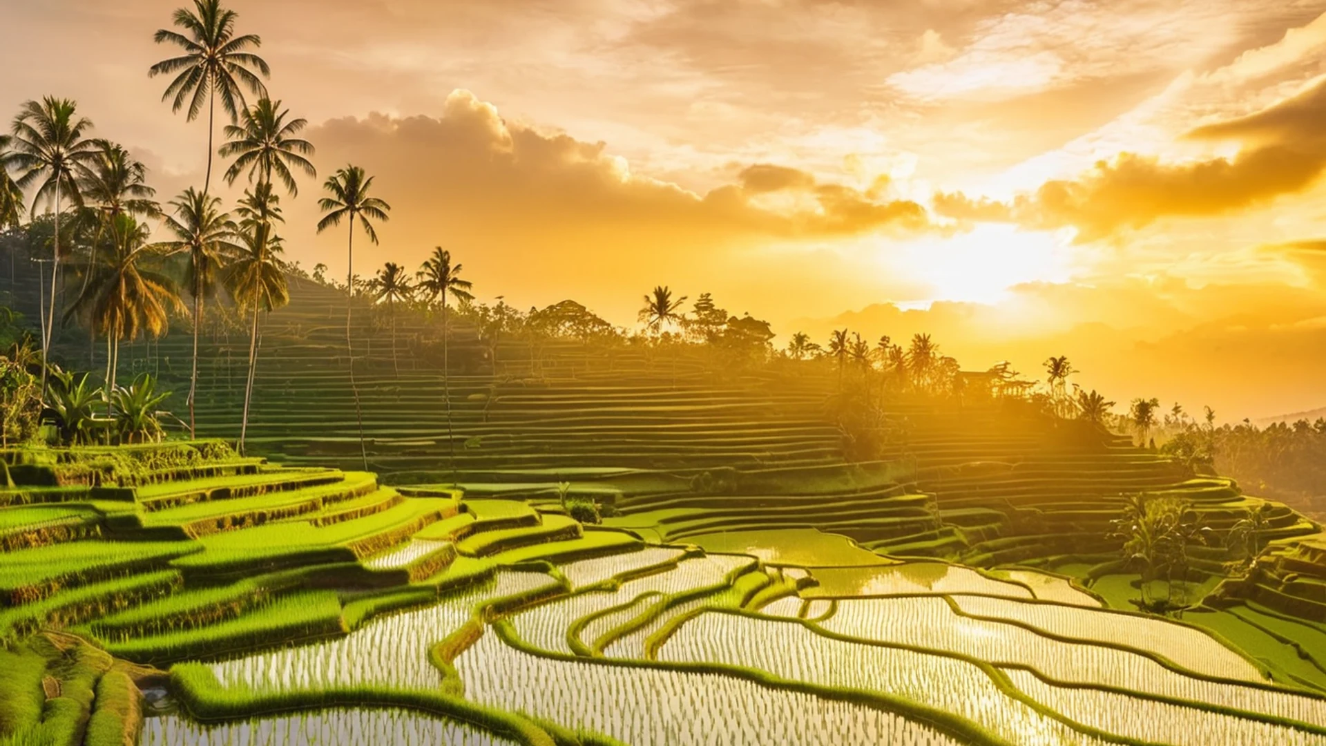 Sunset Rice Terrace Bali - free hd sunset wallpaper for desktop