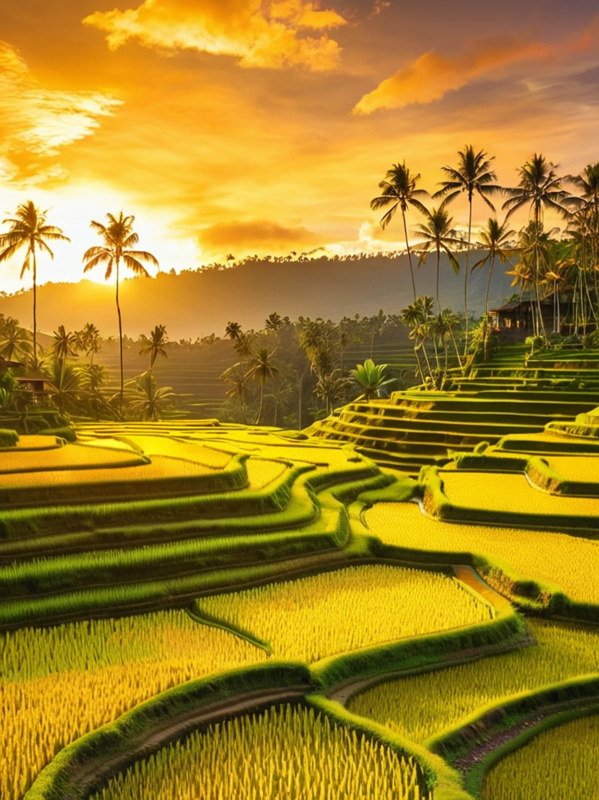 Sunset Rice Terrace Bali - free Tablet sunset wallpaper for phone